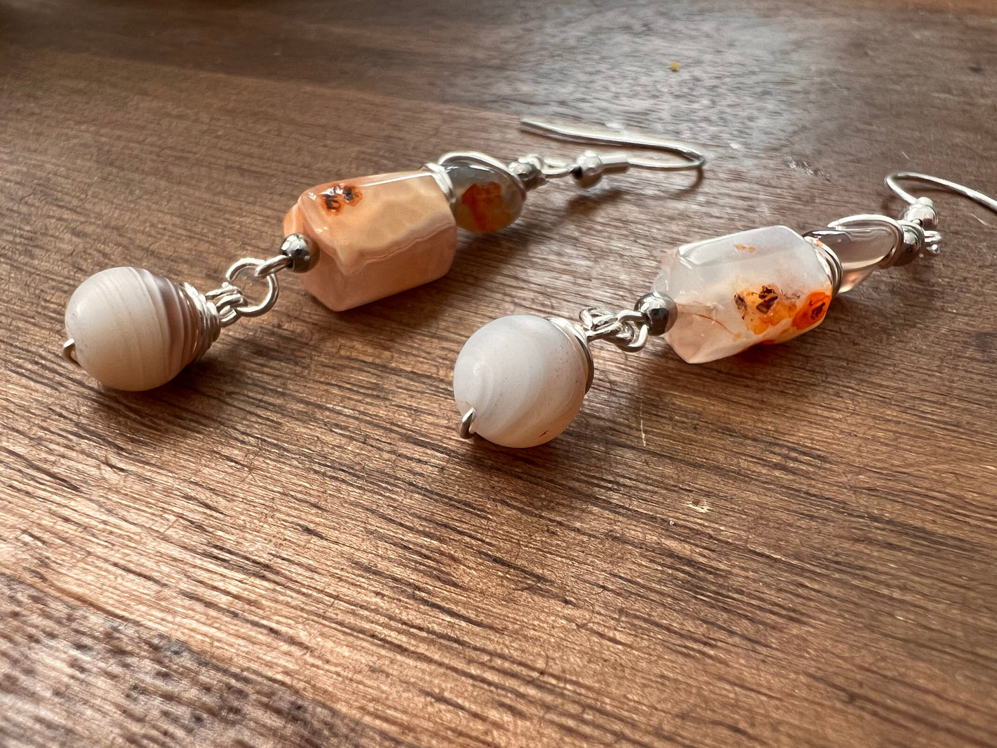 Botswana Agate and Tibetan Quartz Dangle Earrings