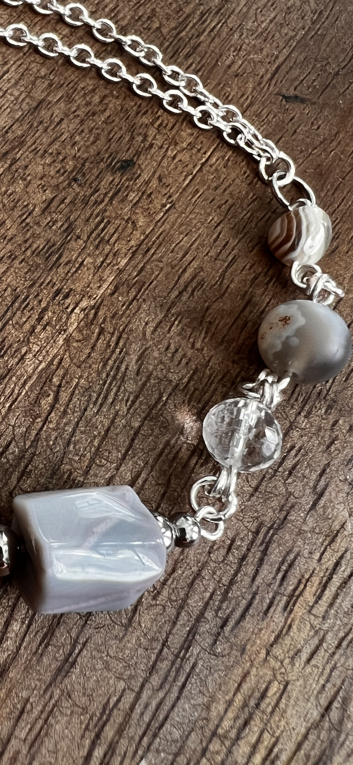 Botswana Agate and Tibetan Quartz Bracelet
