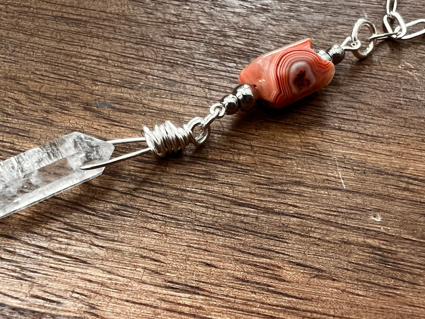 Sunset Botswana Agate and Tibetan Quartz Layered Necklace Artisan Crafted Handmade