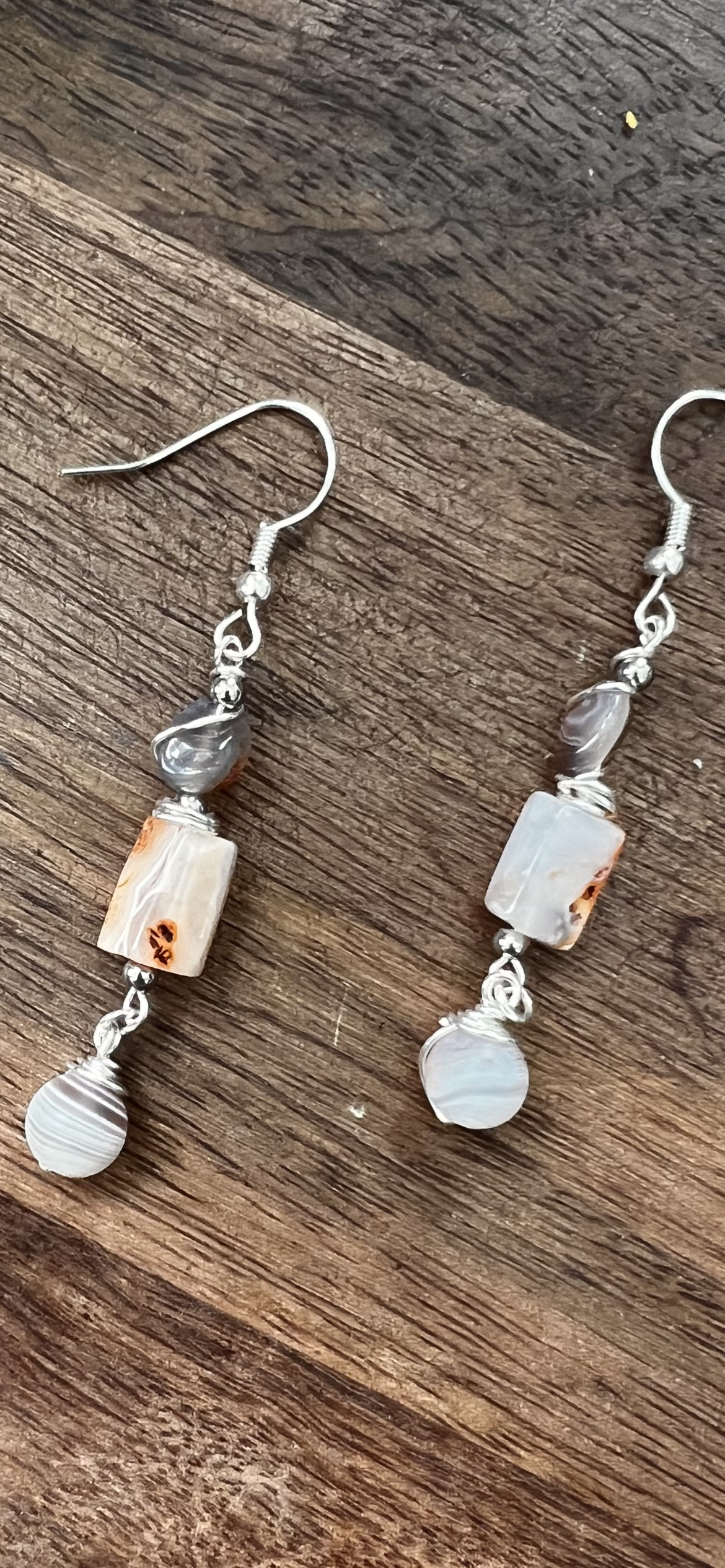 Botswana Agate and Tibetan Quartz Dangle Earrings