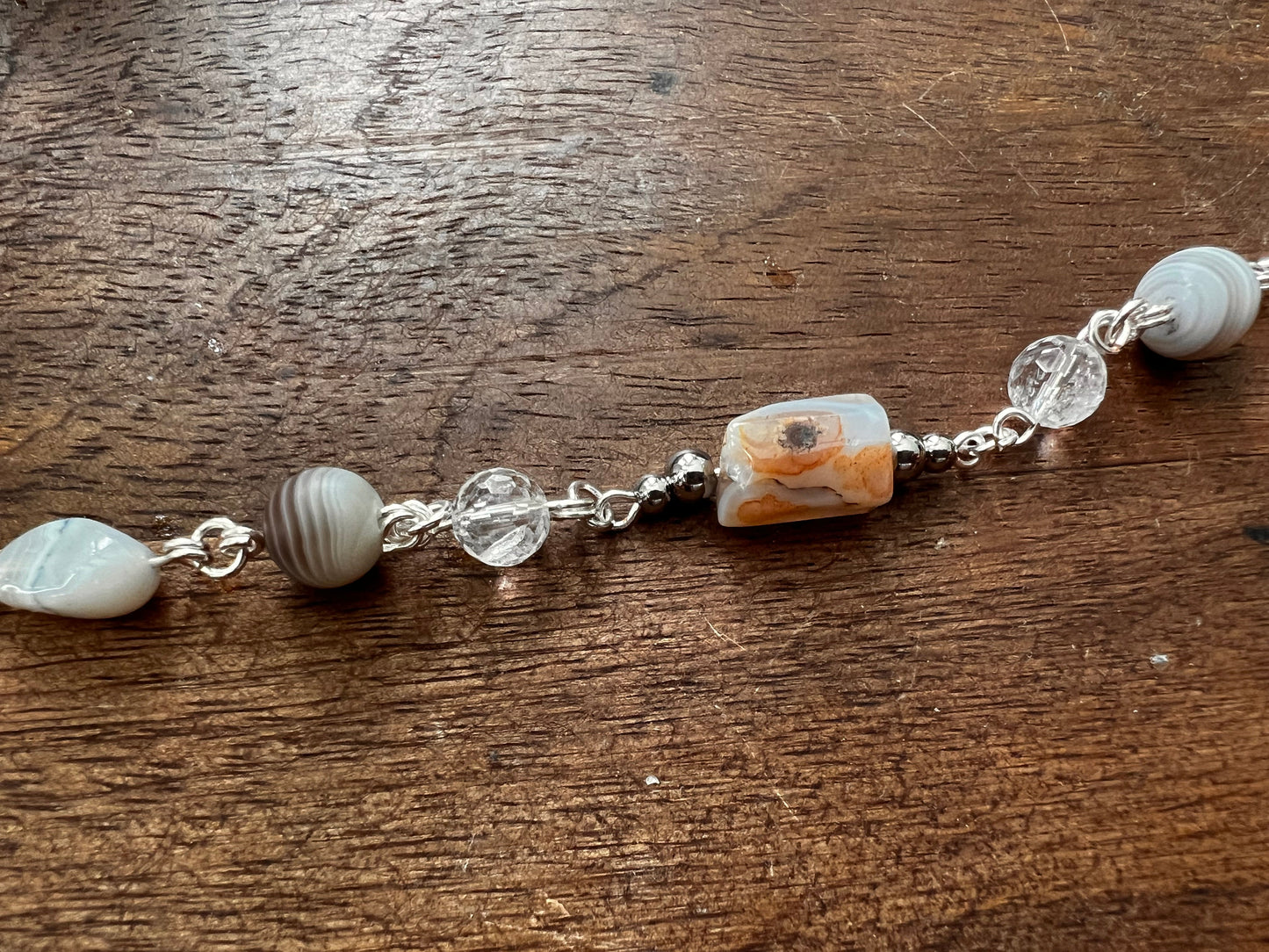 Botswana Agate and Tibetan Quartz Bracelet