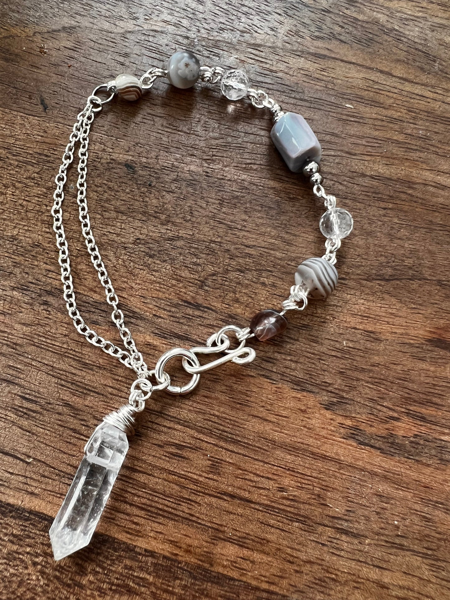 Botswana Agate and Tibetan Quartz Bracelet