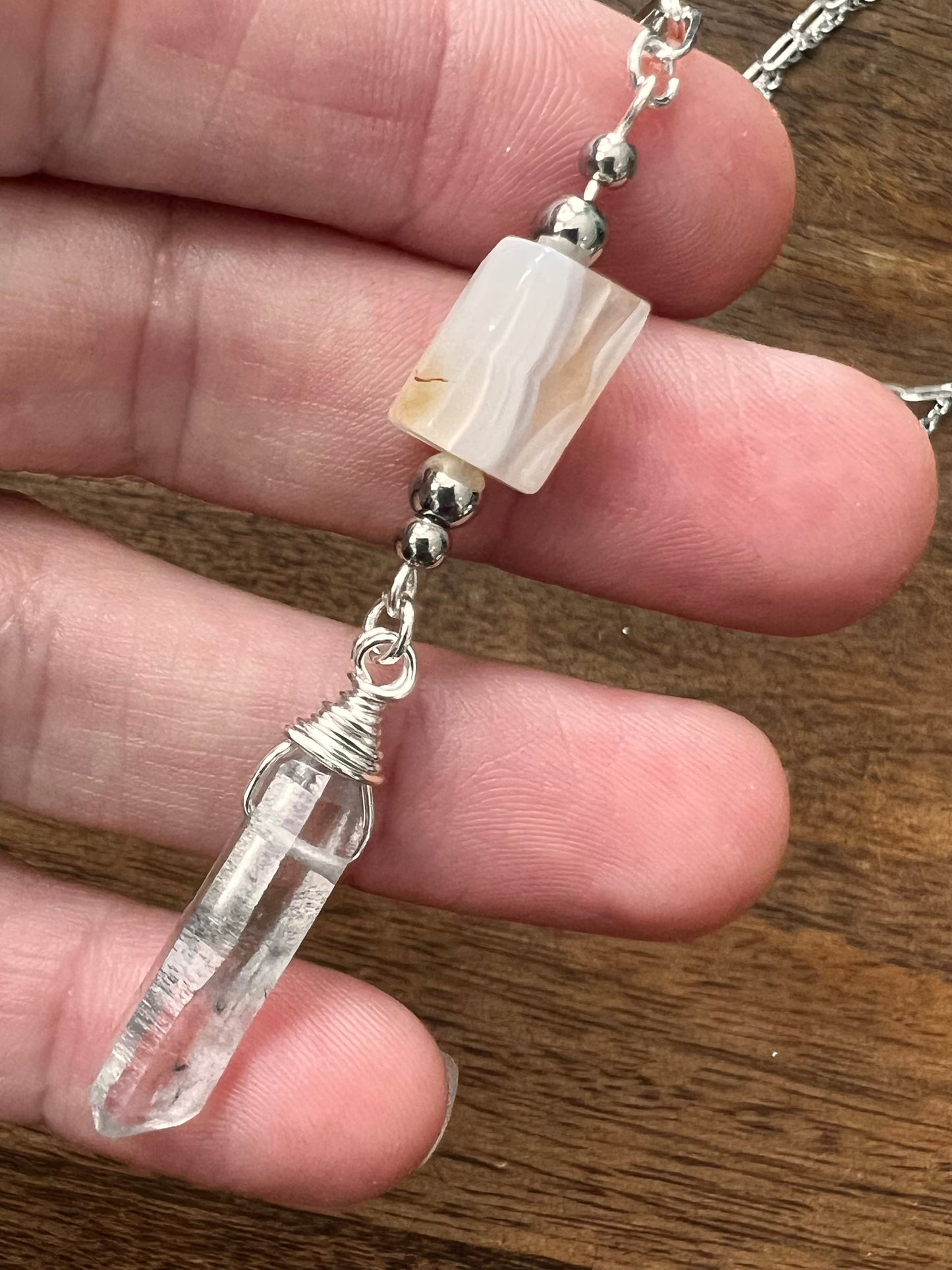Botswana Agate and Tibetan Quartz Layered Necklace