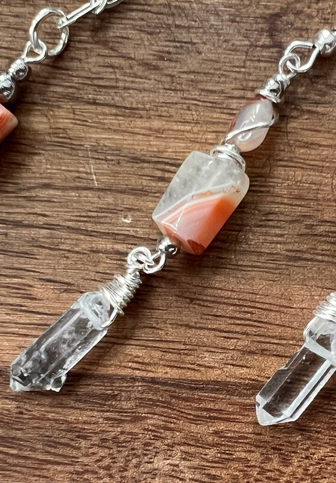 Sunset Botswana Agate and Tibetan Quartz Dangle Earrings