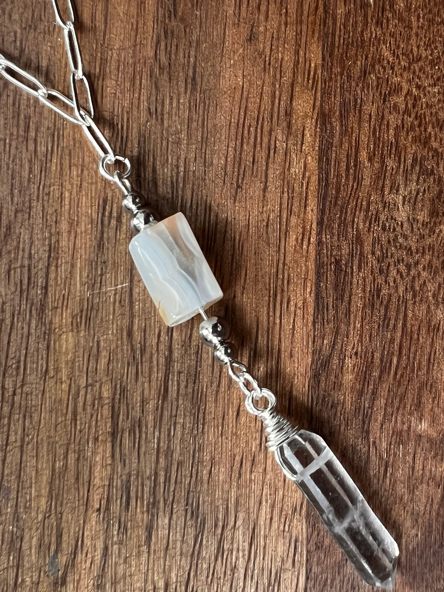 Botswana Agate and Tibetan Quartz Layered Necklace