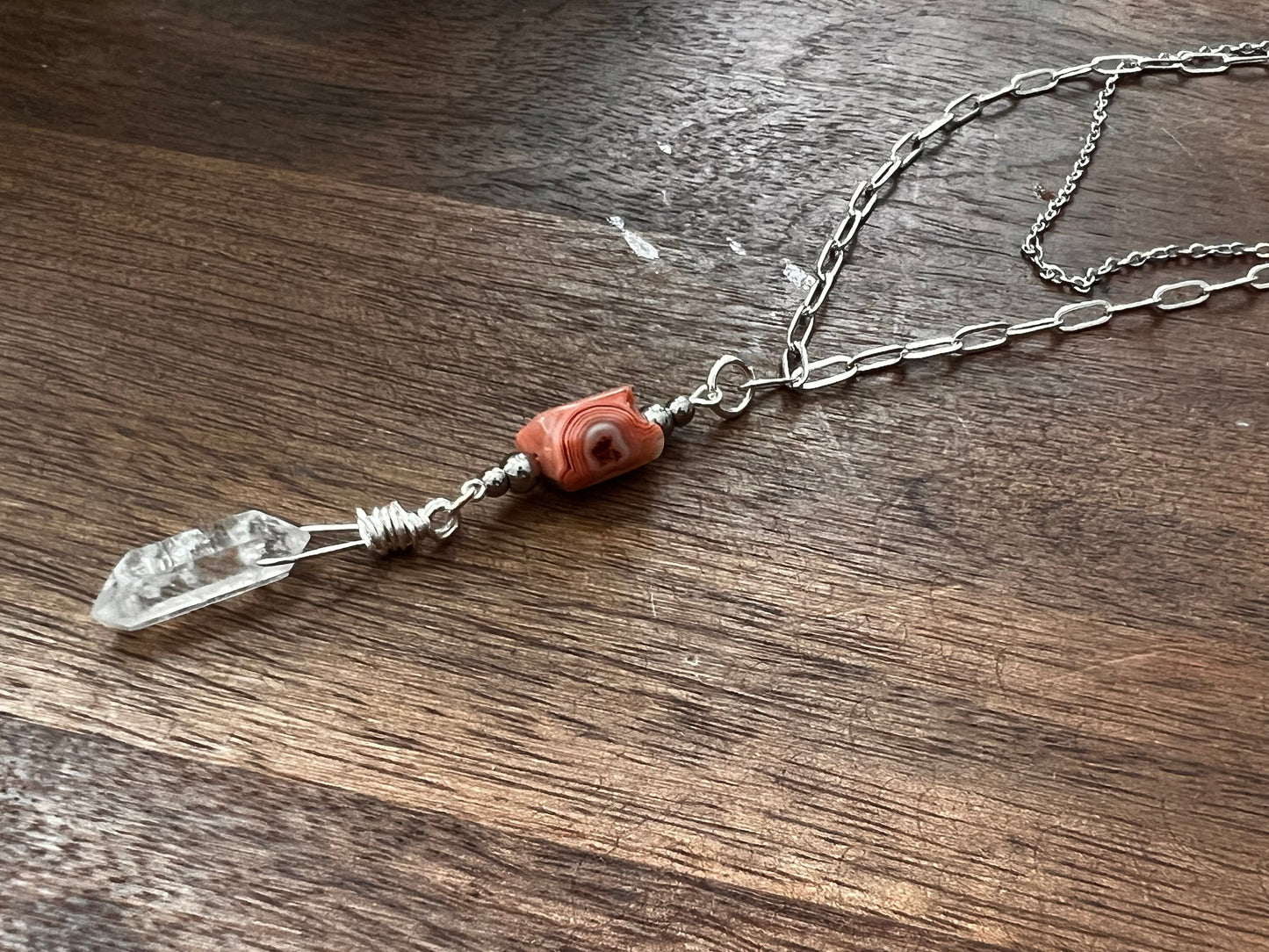 Sunset Botswana Agate and Tibetan Quartz Layered Necklace Artisan Crafted Handmade