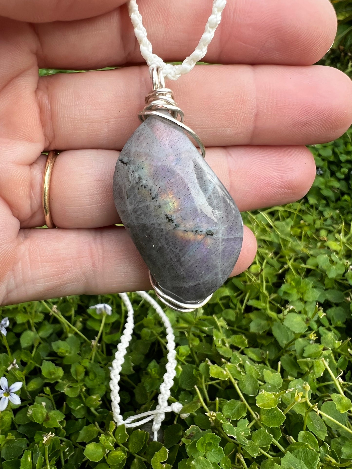 Wire Wrapped Spectrolite With Silver