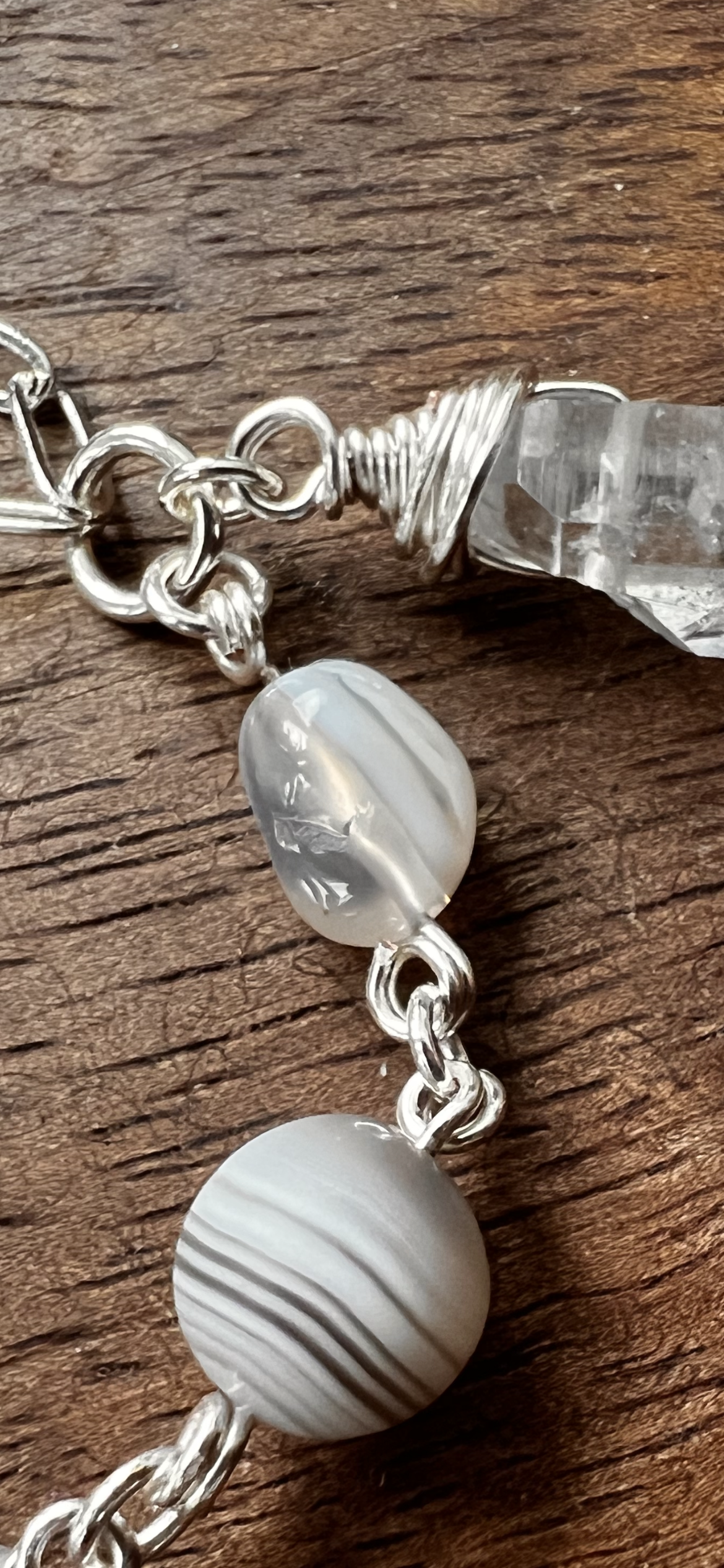 Botswana Agate and Tibetan Quartz Bracelet