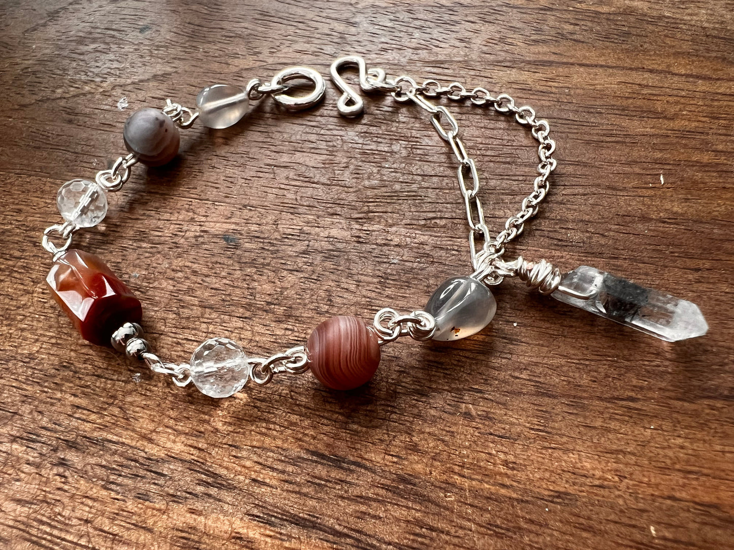 Botswana Agate and Tibetan Quartz Bracelet