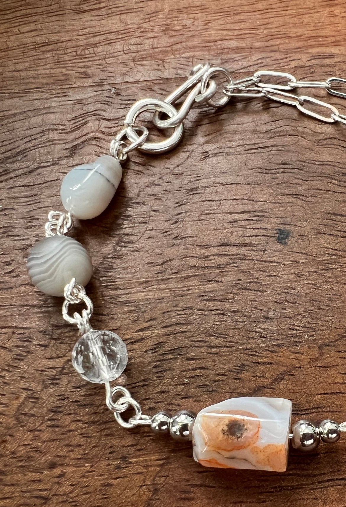 Botswana Agate and Tibetan Quartz Bracelet