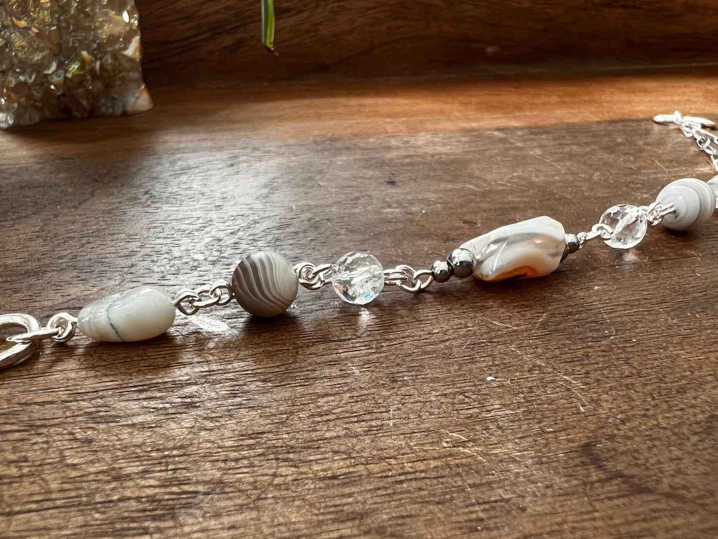 Botswana Agate and Tibetan Quartz Bracelet