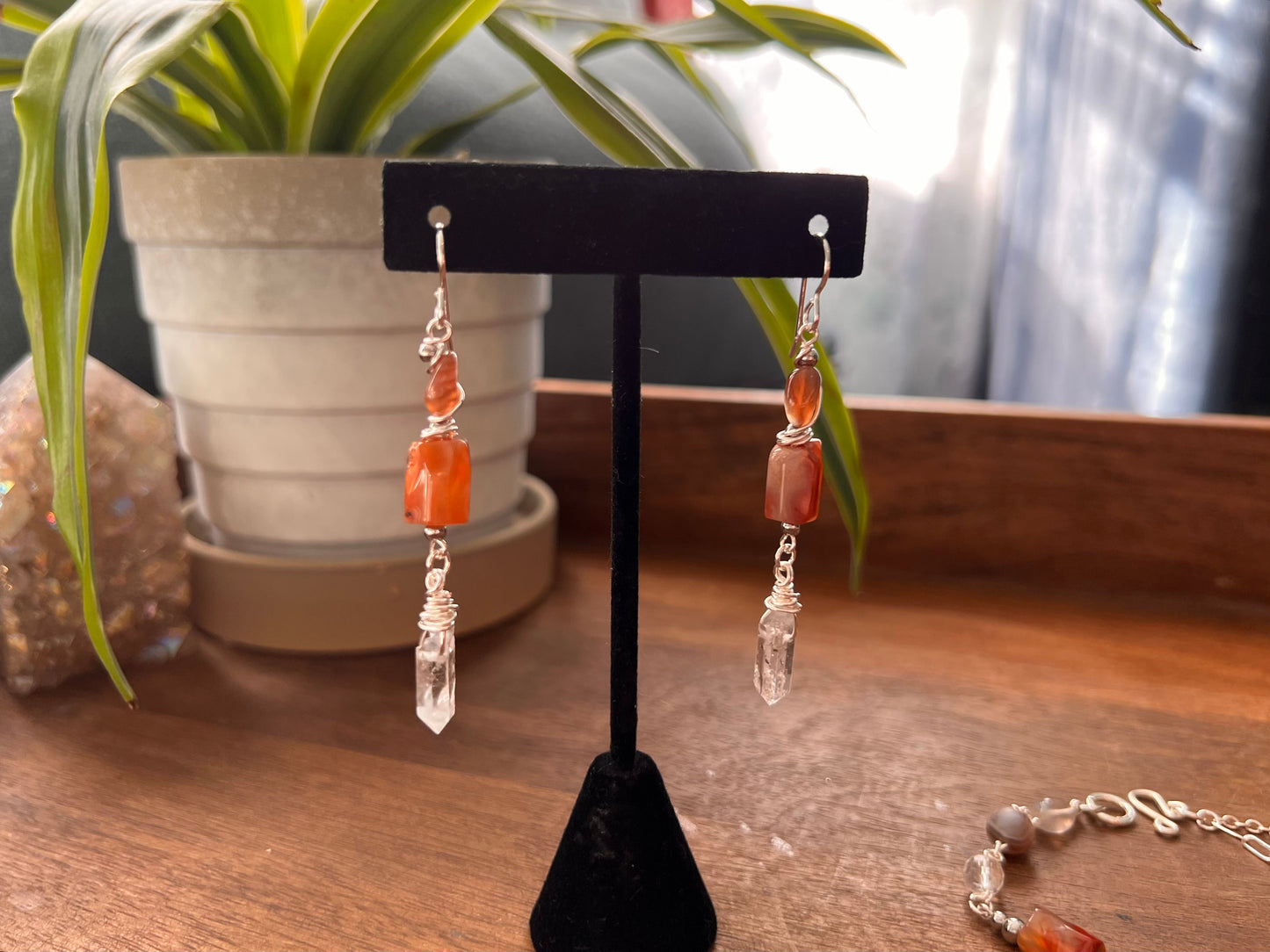 Botswana Agate and Tibetan Quartz Dangle Earrings