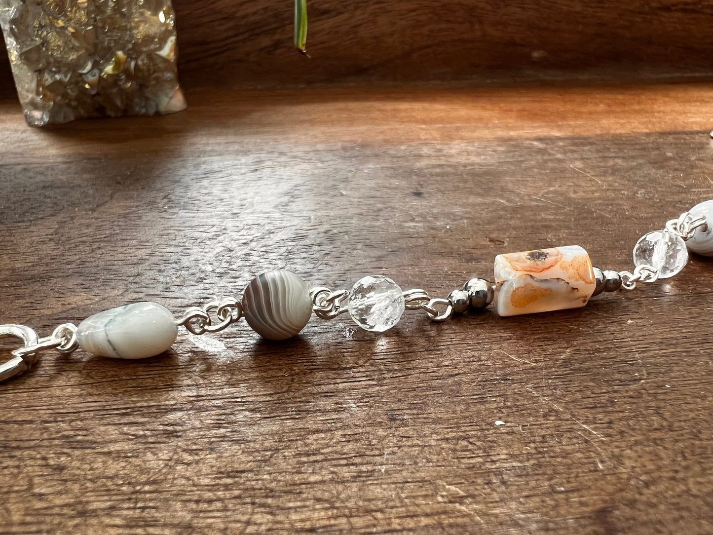 Botswana Agate and Tibetan Quartz Bracelet
