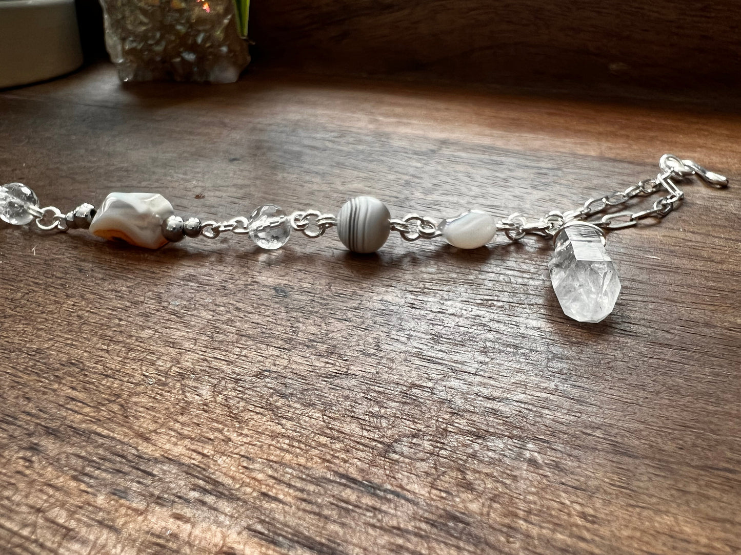 Botswana Agate and Tibetan Quartz Bracelet