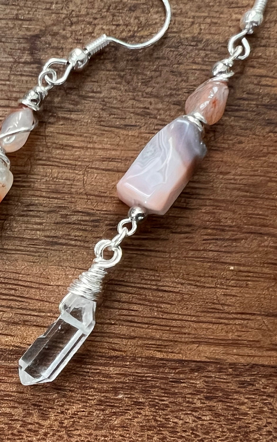 Sunset Botswana Agate and Tibetan Quartz Dangle Earrings