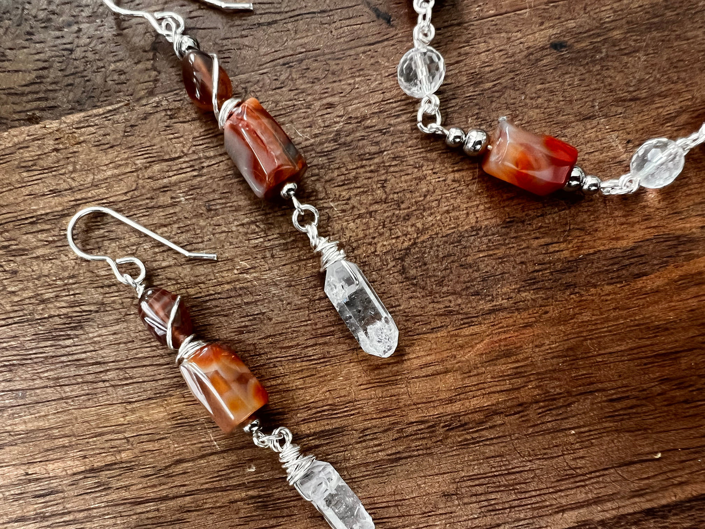 Botswana Agate and Tibetan Quartz Dangle Earrings