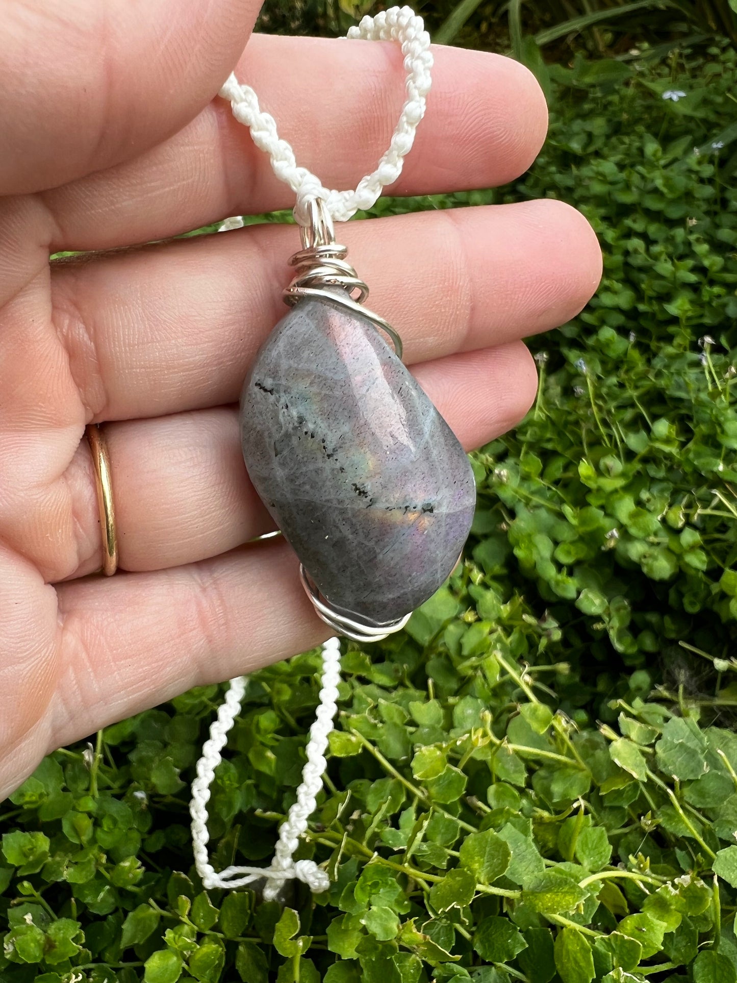 Wire Wrapped Spectrolite With Silver