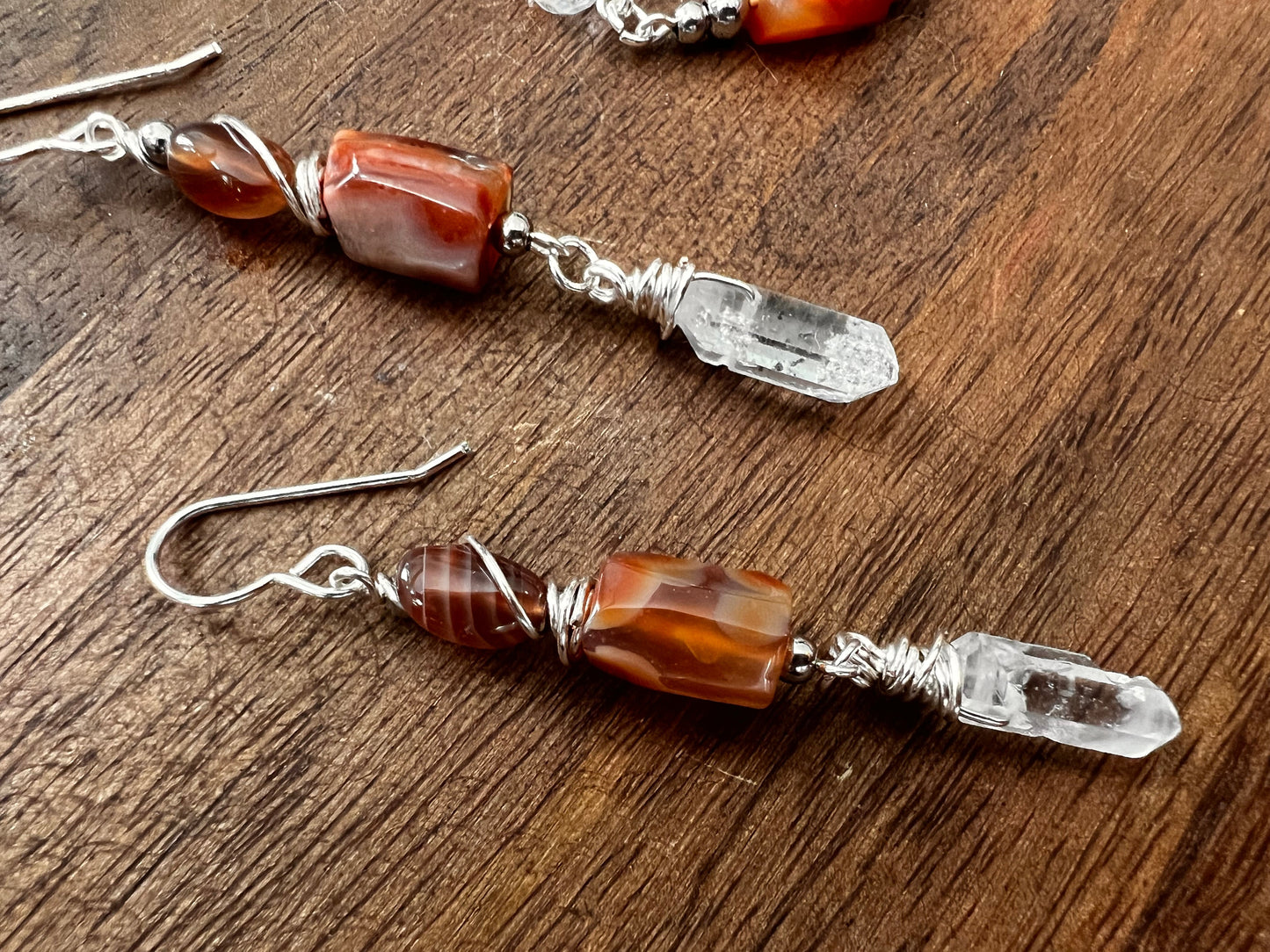 Botswana Agate and Tibetan Quartz Dangle Earrings