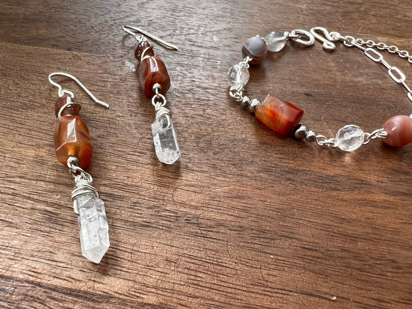 Botswana Agate and Tibetan Quartz Dangle Earrings