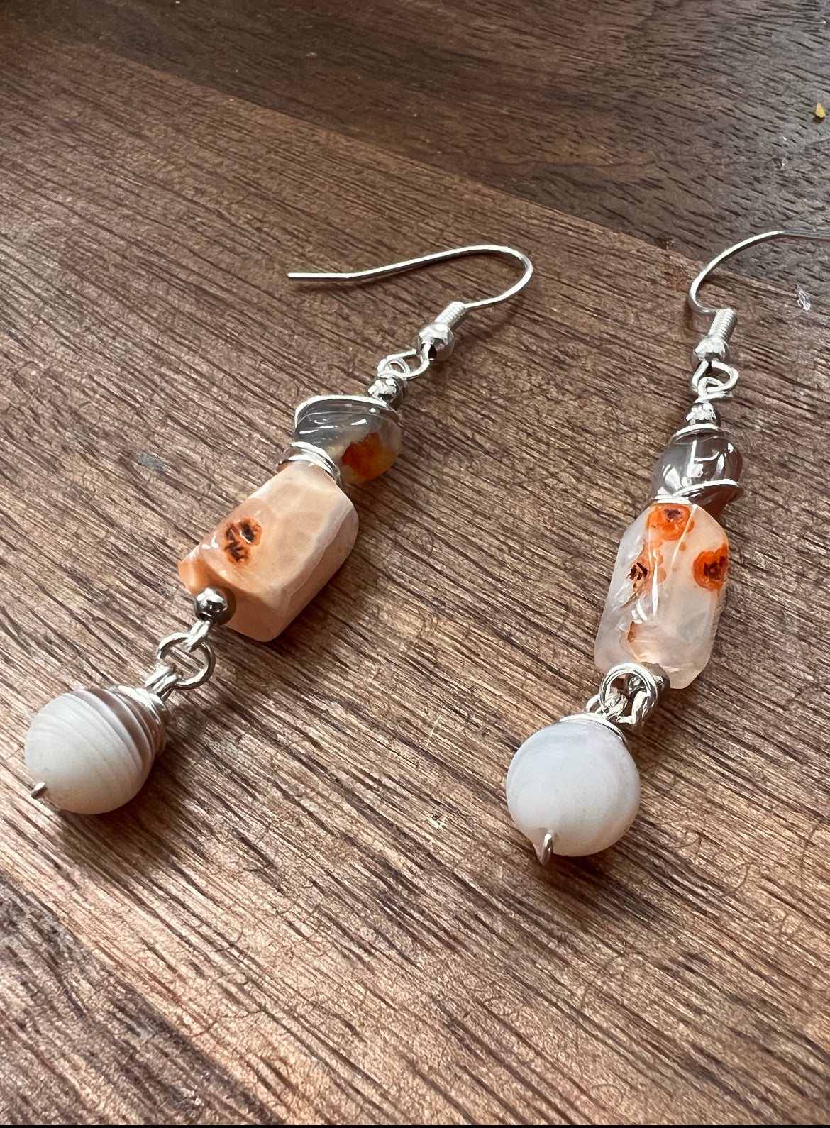 Botswana Agate and Tibetan Quartz Dangle Earrings