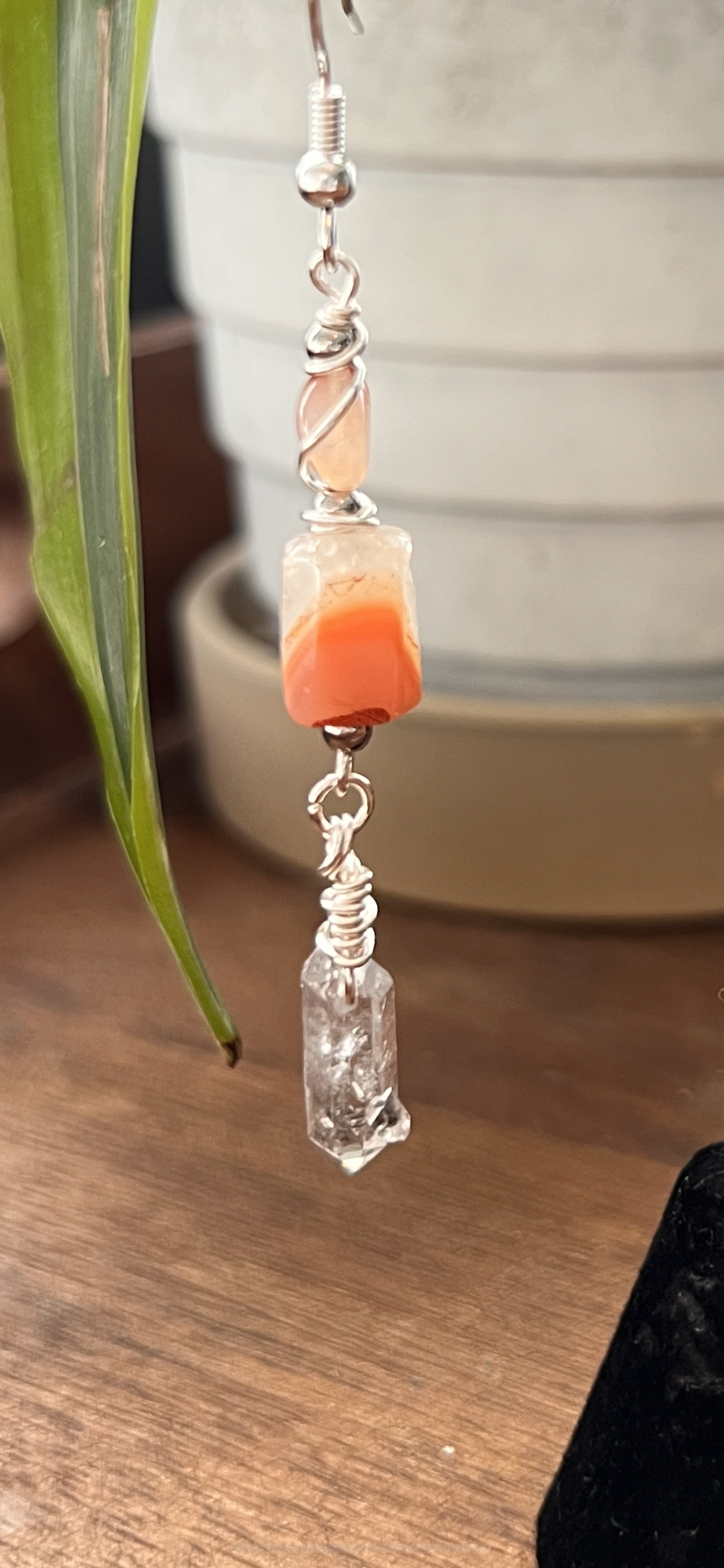 Sunset Botswana Agate and Tibetan Quartz Dangle Earrings