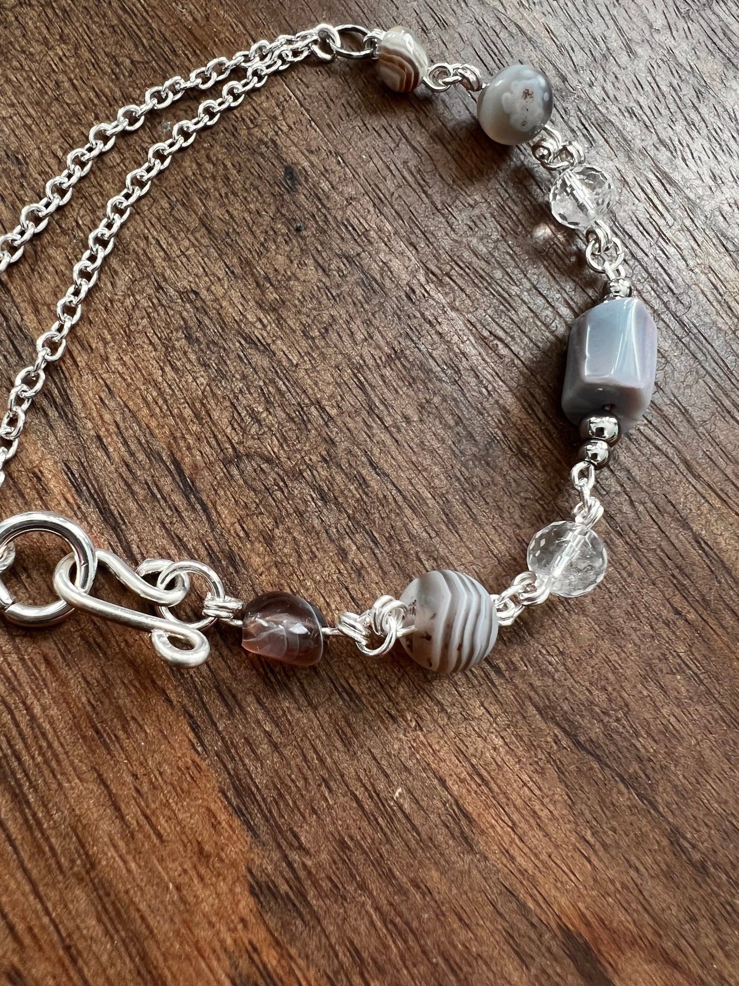 Botswana Agate and Tibetan Quartz Bracelet