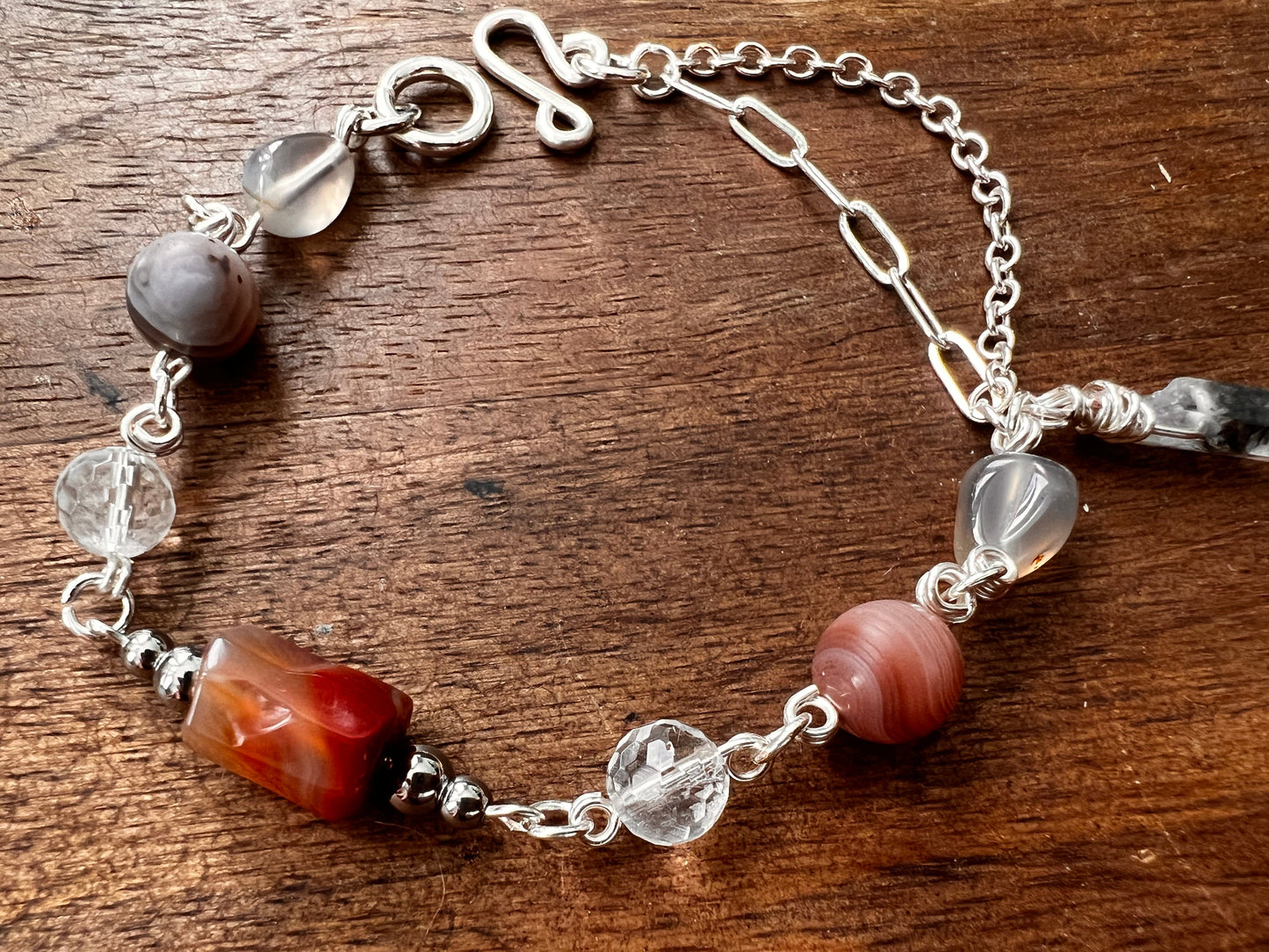 Botswana Agate and Tibetan Quartz Bracelet