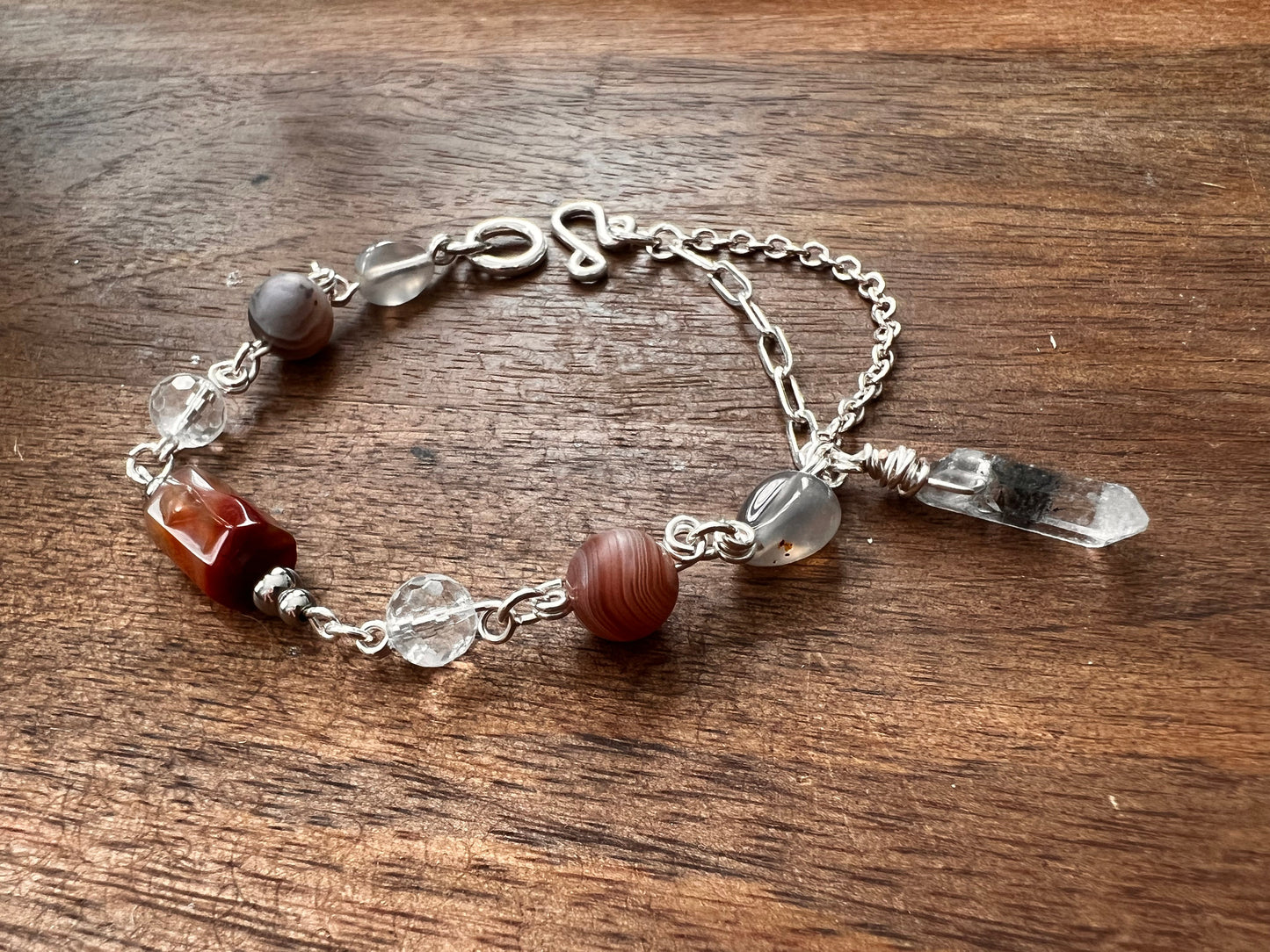 Botswana Agate and Tibetan Quartz Bracelet