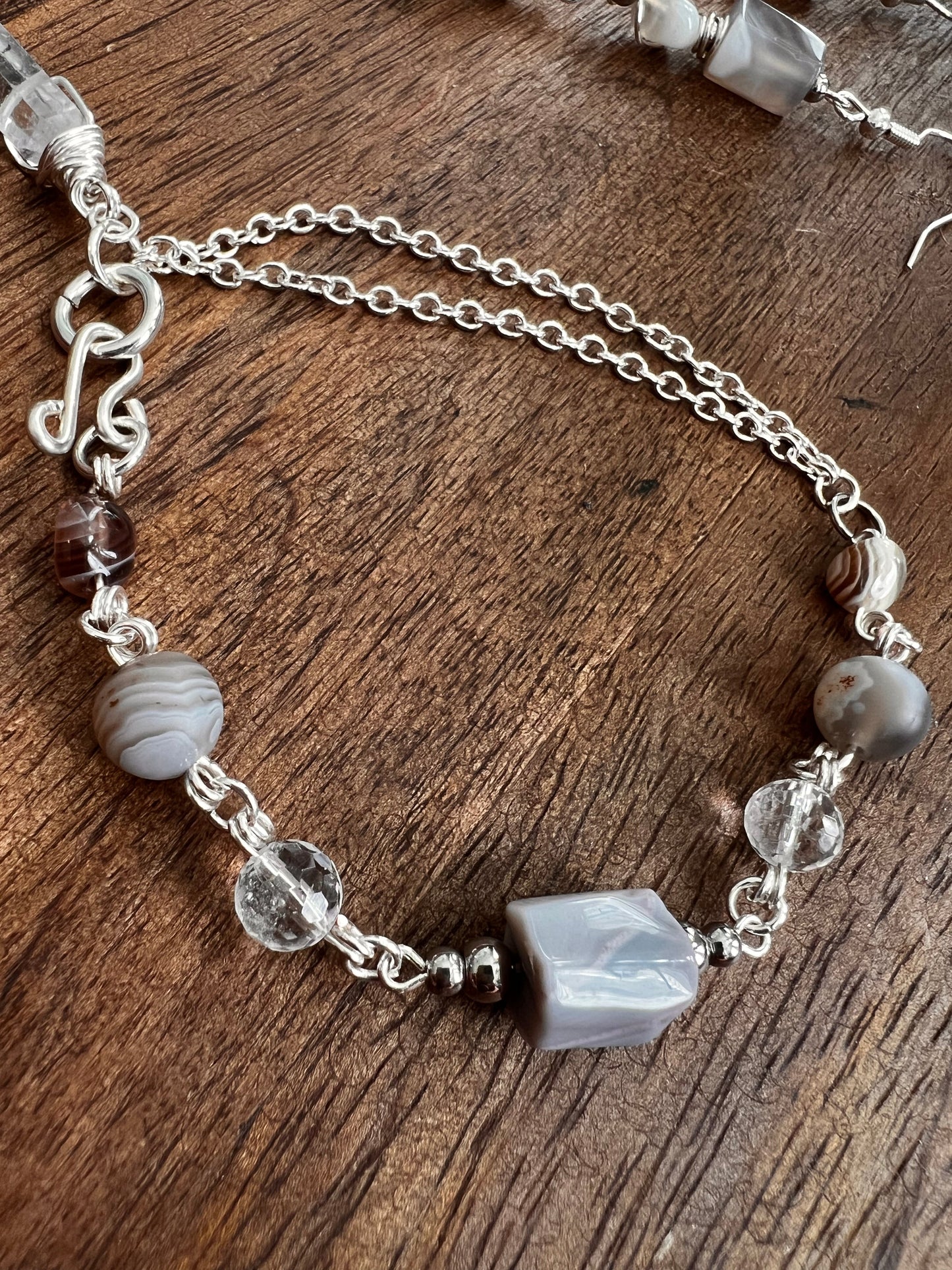 Botswana Agate and Tibetan Quartz Bracelet