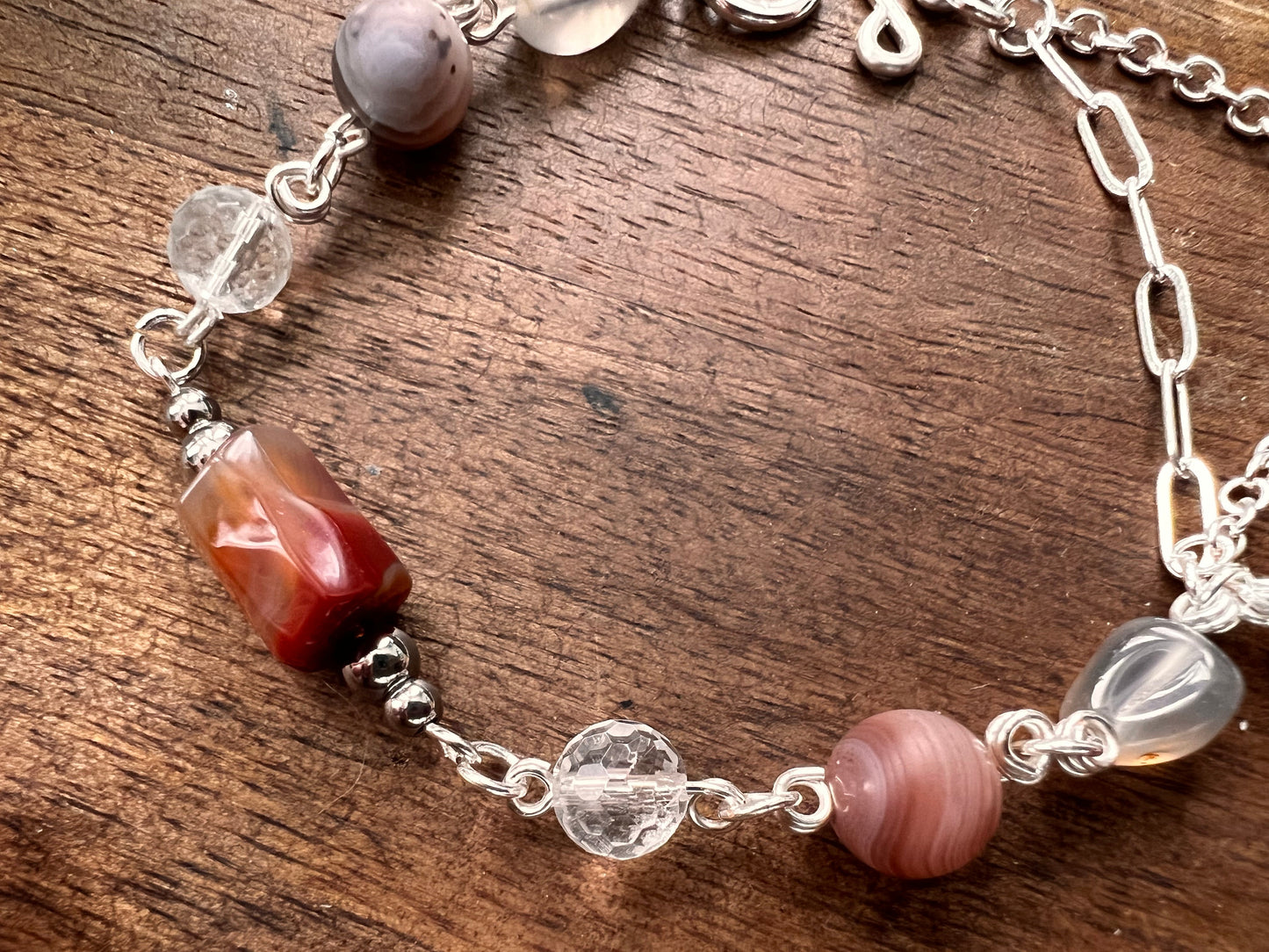 Botswana Agate and Tibetan Quartz Bracelet