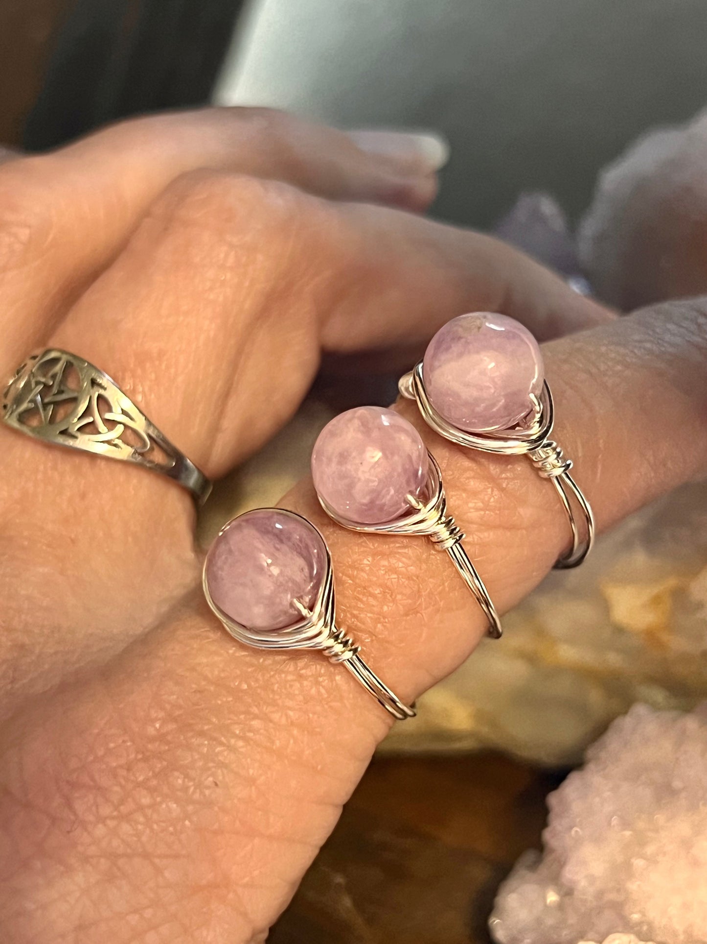 Love Rocks Kunzite Wire Wrapped Ring