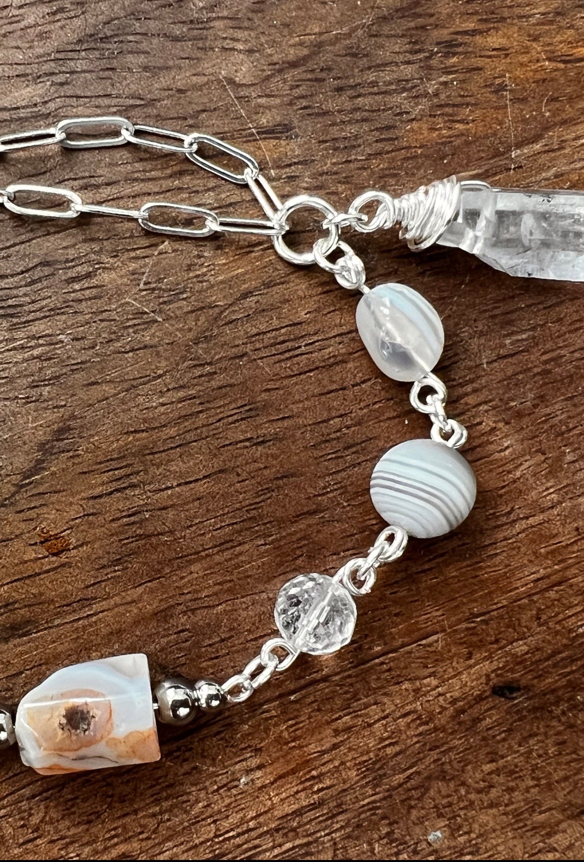 Botswana Agate and Tibetan Quartz Bracelet