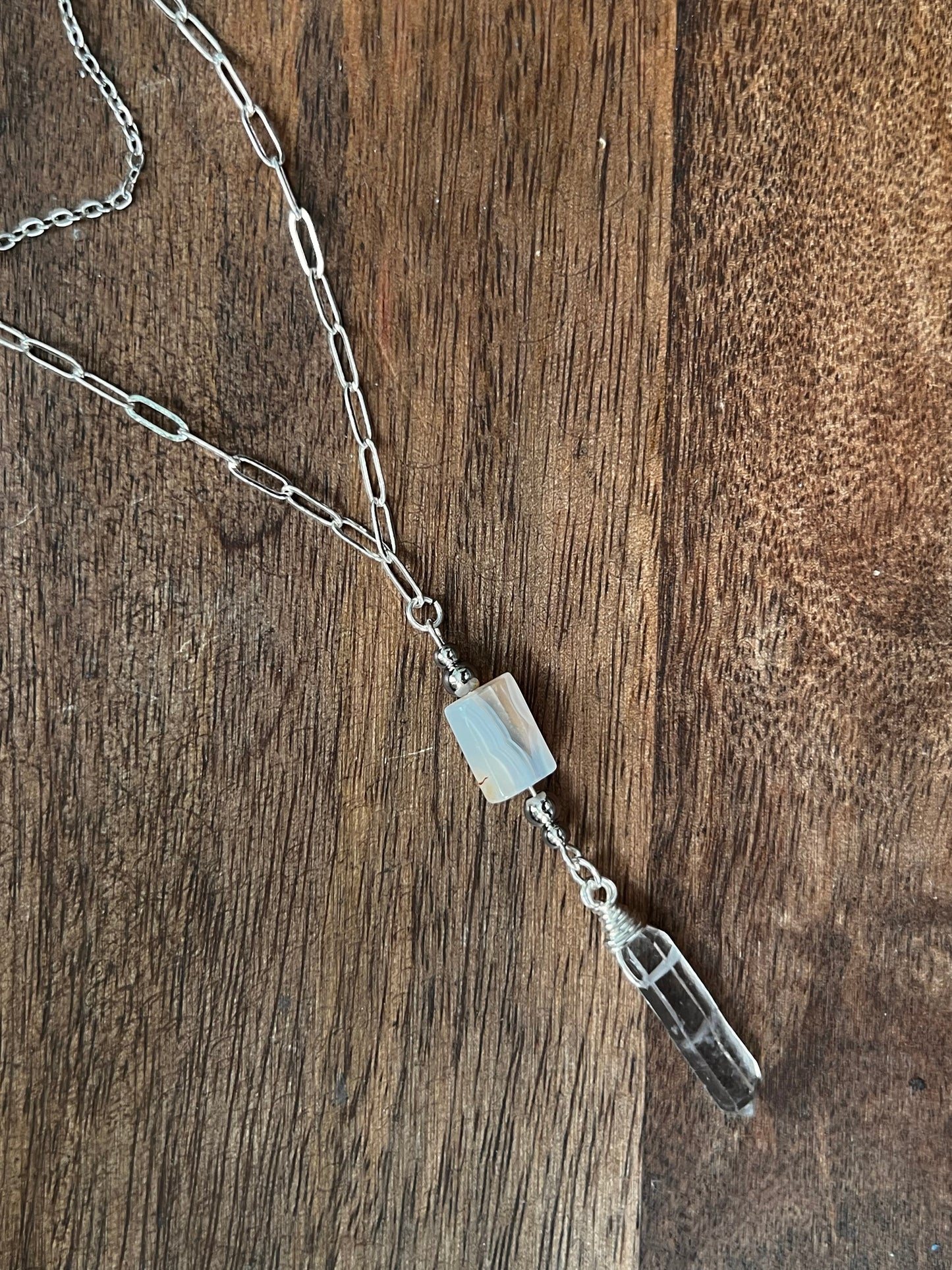 Botswana Agate and Tibetan Quartz Layered Necklace