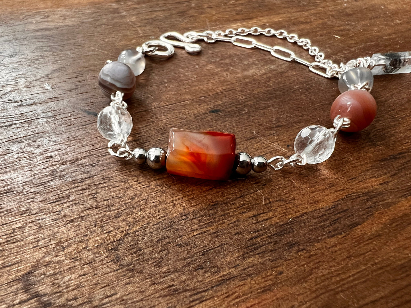 Botswana Agate and Tibetan Quartz Bracelet