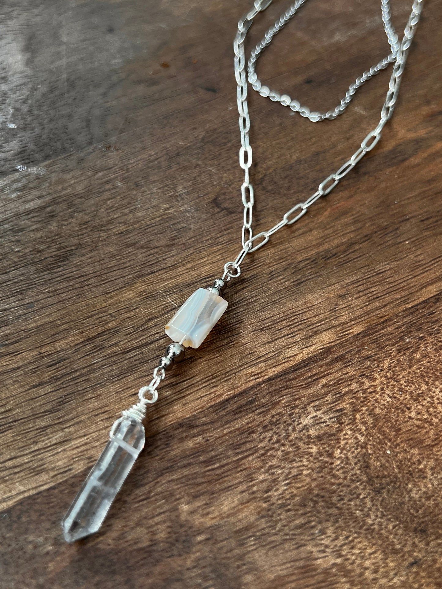 Botswana Agate and Tibetan Quartz Layered Necklace