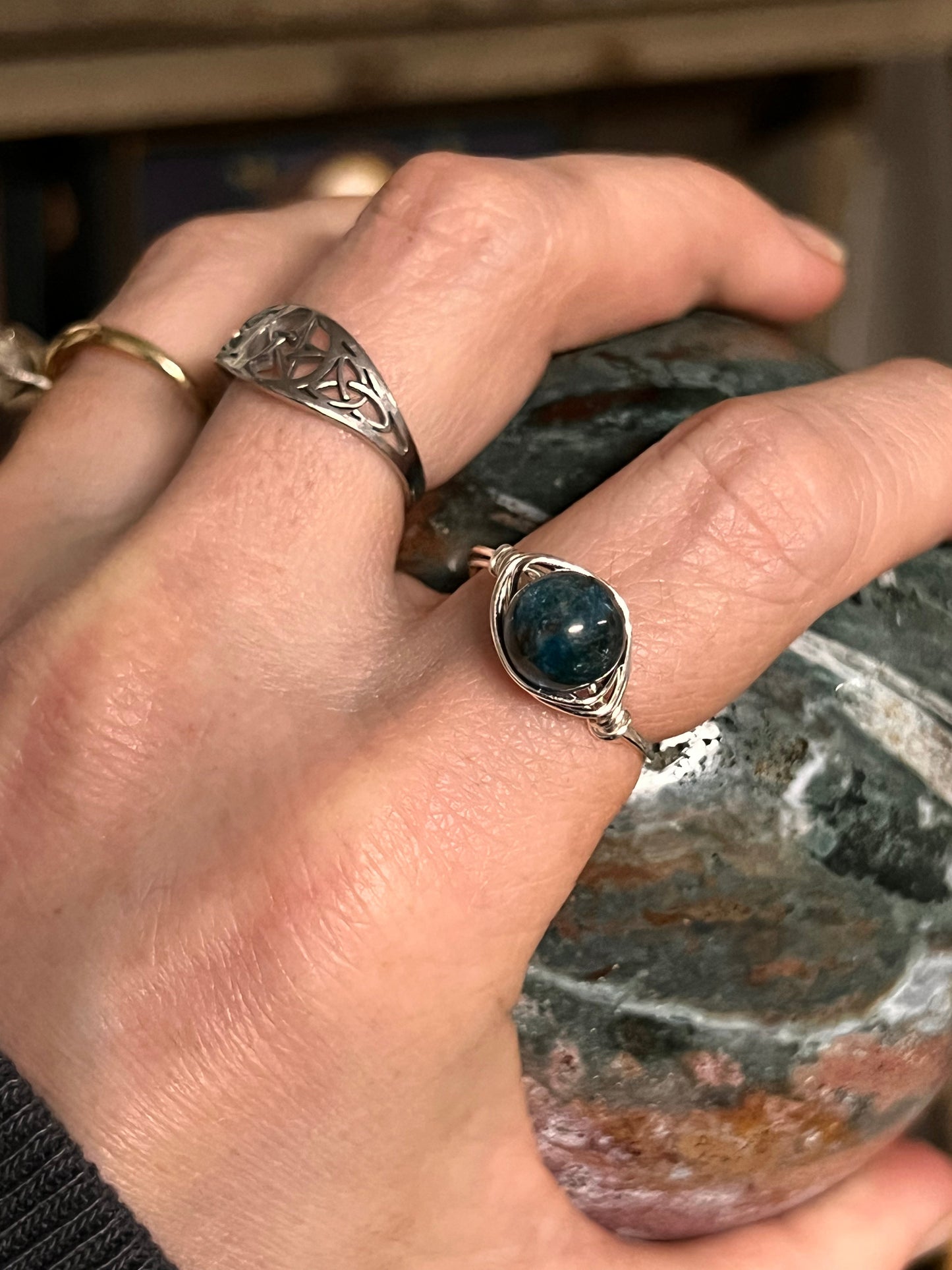 Apatite Wire Wrapped Ring