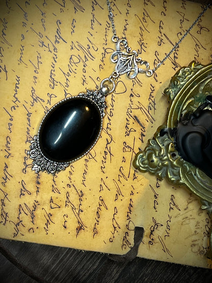 Obsidian Pendant Scrying Necklace PN11