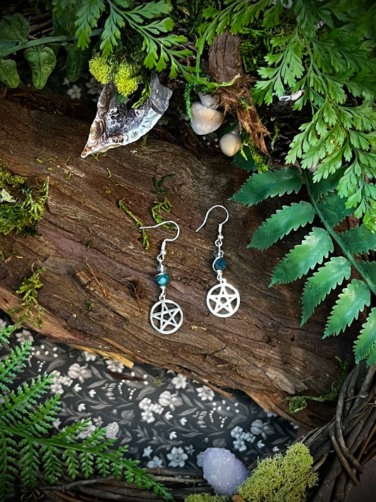 Apatite Pentacle Earrings – Witchy Crystal Earrings for Third Eye Chakra & Protection SE20