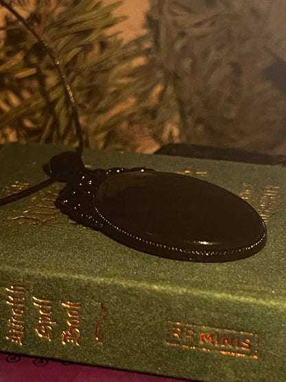 Black Glass Scrying Mirror Pendant Witches Magick Gothic Victorian Mirror Necklace PN6