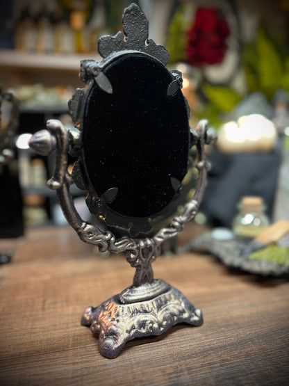 Scrying Mirror - Amaris- Heirloom Pedestal Oval Black Divination Witches Mirror MM124