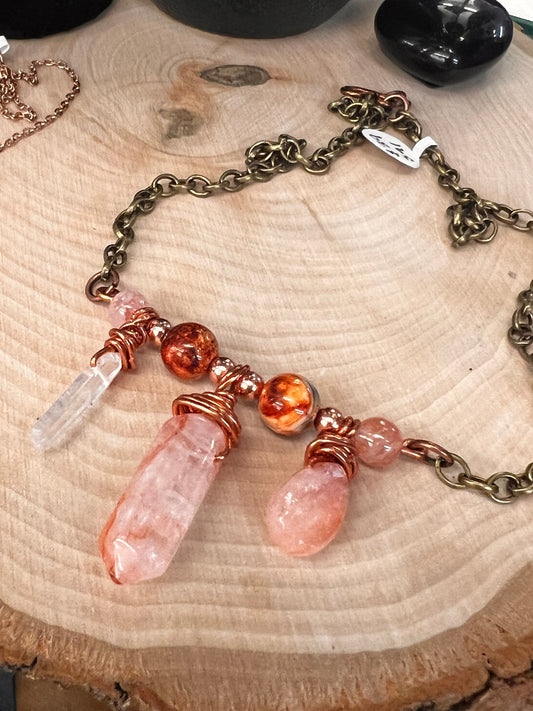 Fire Quartz Bar Necklace - Artisan Crafted Handmade