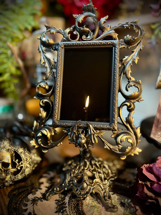 The Countess Scrying Mirror for Divination and Vampire Elegance Gothic Bat Pedestal Black Mirror Décor