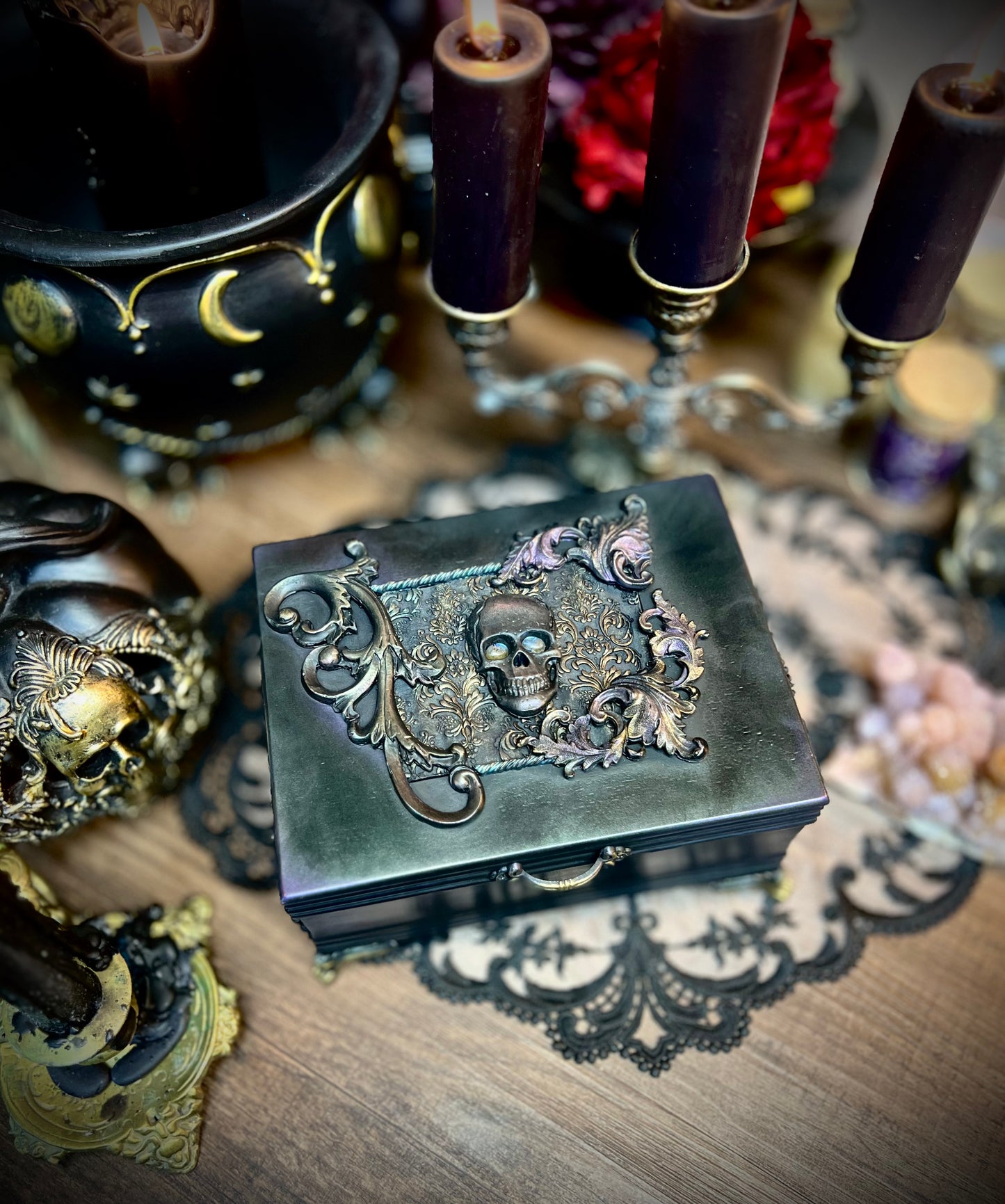 The Enchanted Secrets Box, Tarot Box, Jewelry Box, Keepsake Box, Oracle Box, Dark Academia, Black Decor, Labradorite