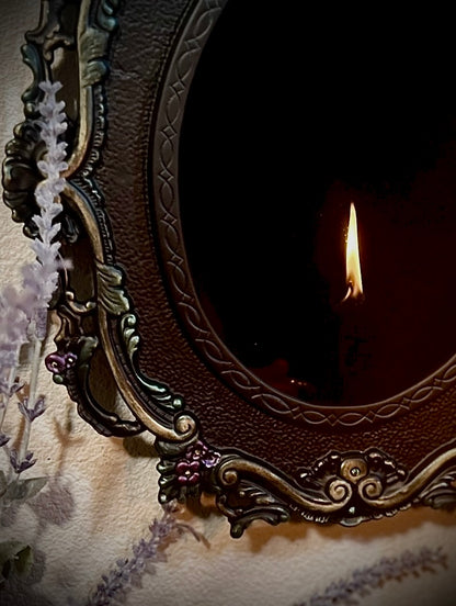 Forest Queen Hanging Black Glass Scrying Mirror | Gothic Wall Hanging with Ornate Scrollwork and Easel