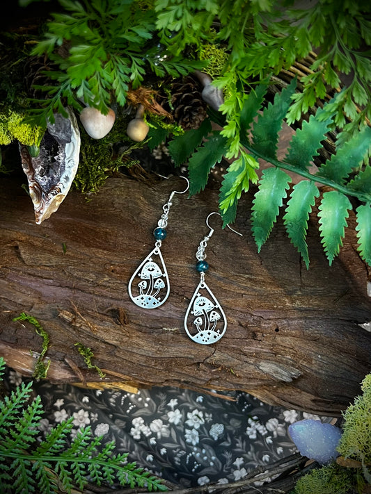 Clear Quartz Apatite Mushroom Earrings for Psychic Vision, Third Eye Clarity, and Spiritual Awakening | Mystik Bliss SE10