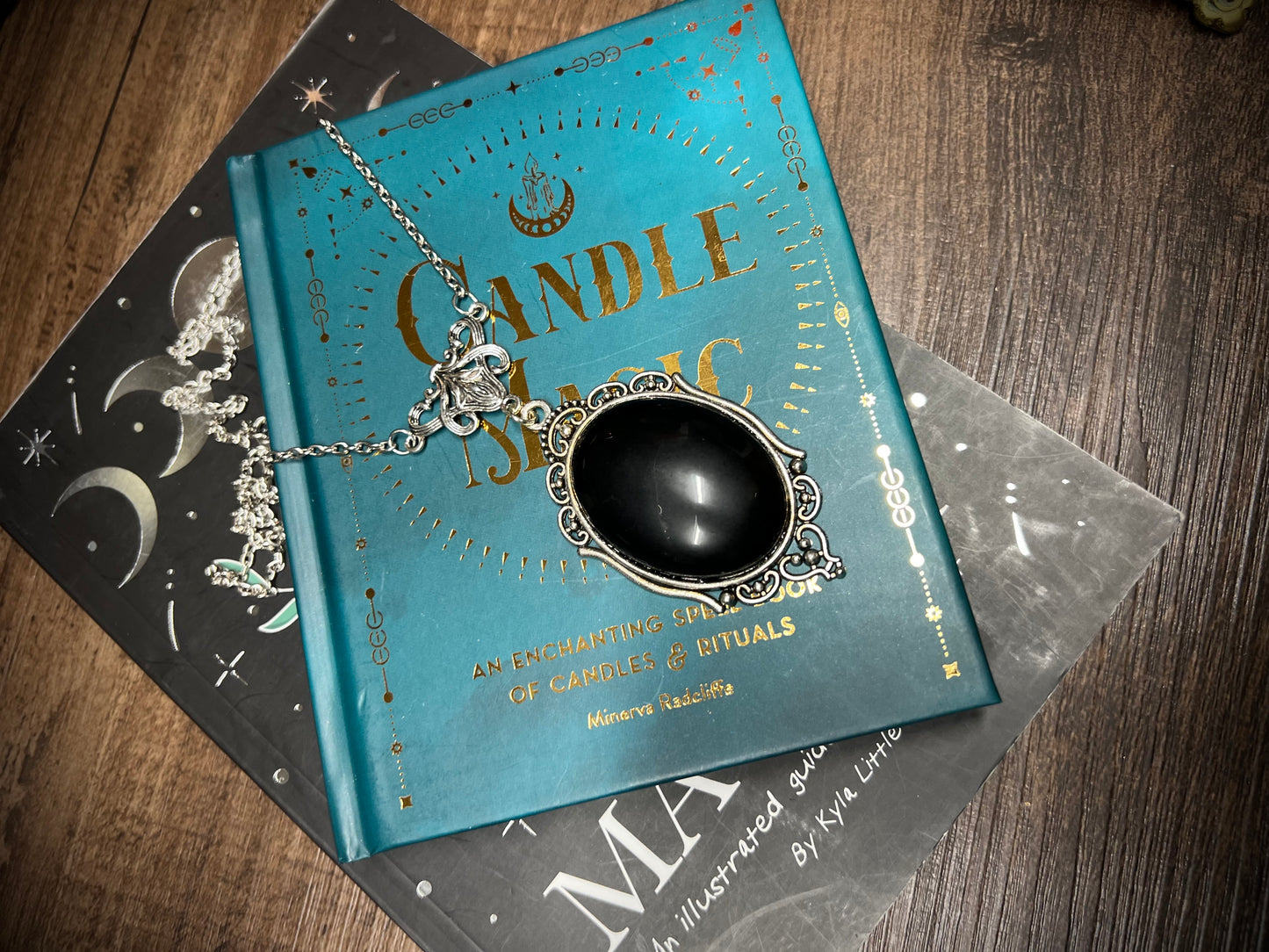 Obsidian Scrying Mirror Pendant Necklace Magick Gothic Victorian Mirror Necklace PN9
