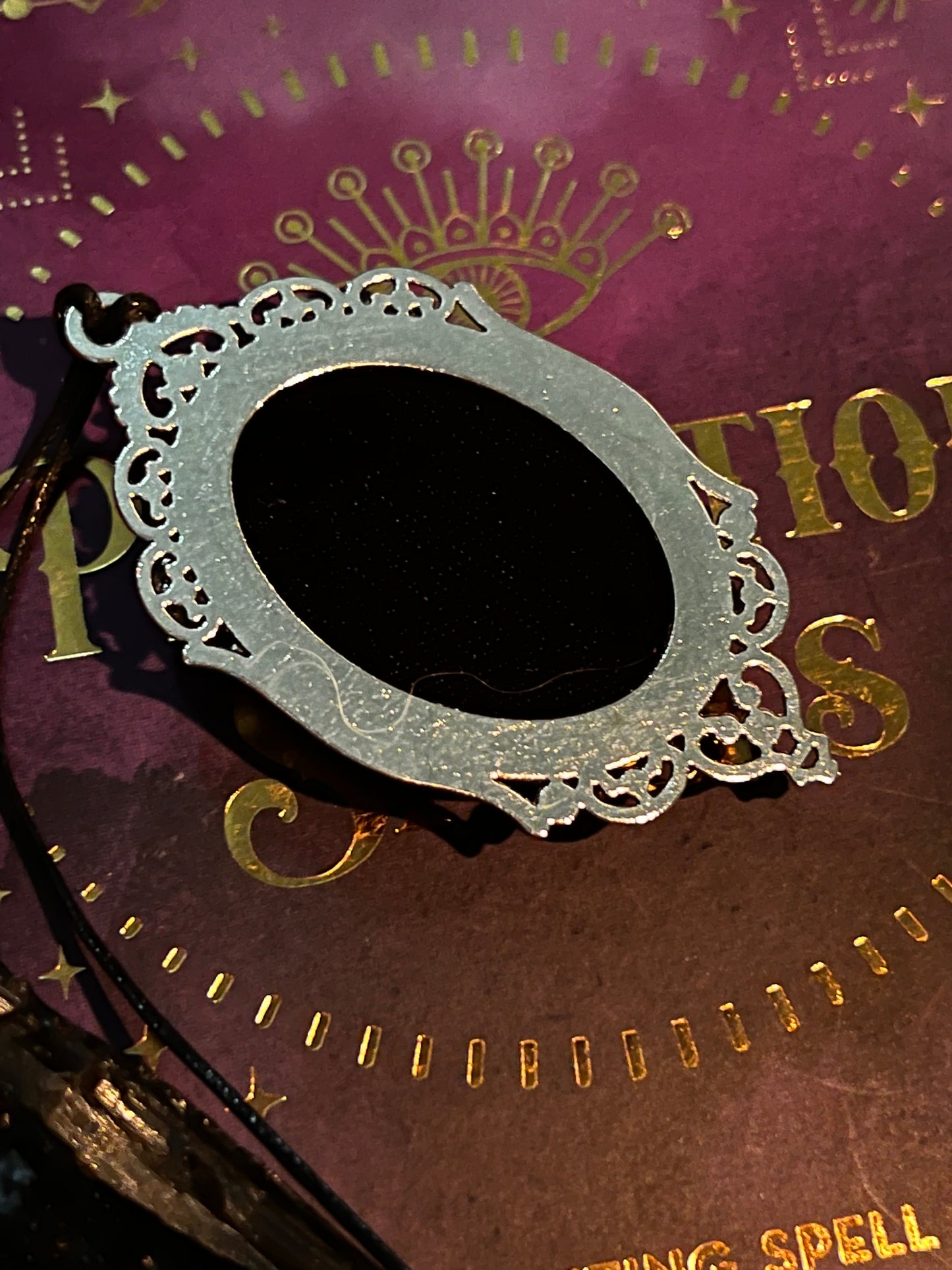 Obsidian Scrying Mirror Pendant Necklace Magick Gothic Victorian Mirror Necklace PN9