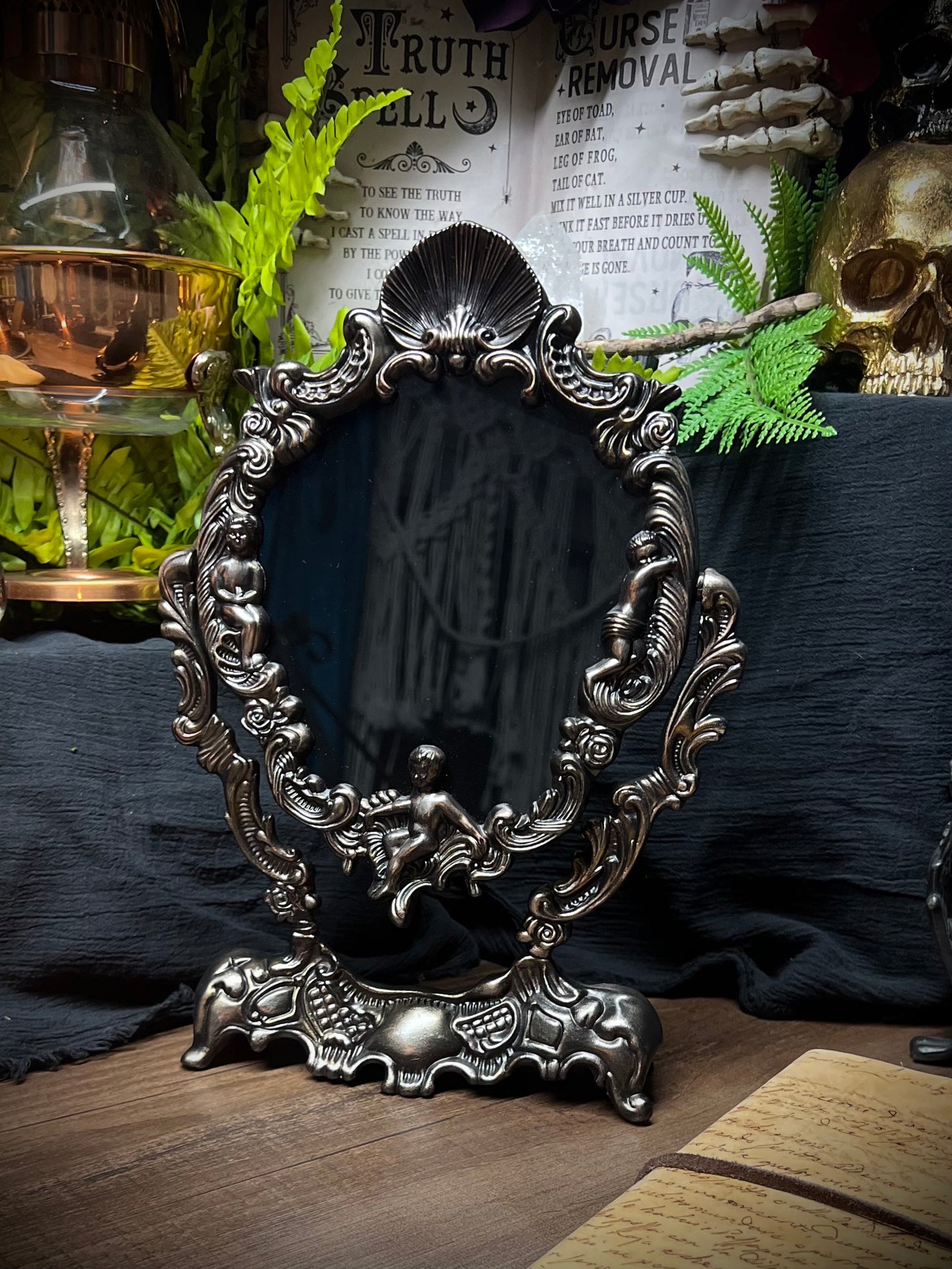 Scrying Mirror -Rose Gold Antique Angels Glass Divination Mirror Shadow Work Witches Gothic Victorian Mirror  MM110