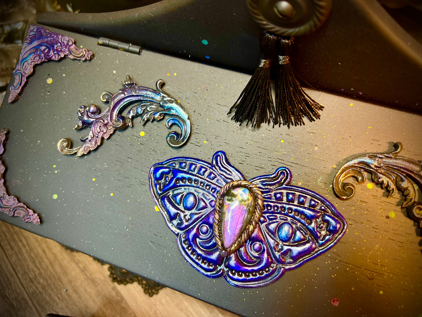 The Luminescent Oracle Purple Labradorite Box, Tarot Box, Jewelry Box, Keepsake Box, Oracle Box, Dark Academia, Black Decor