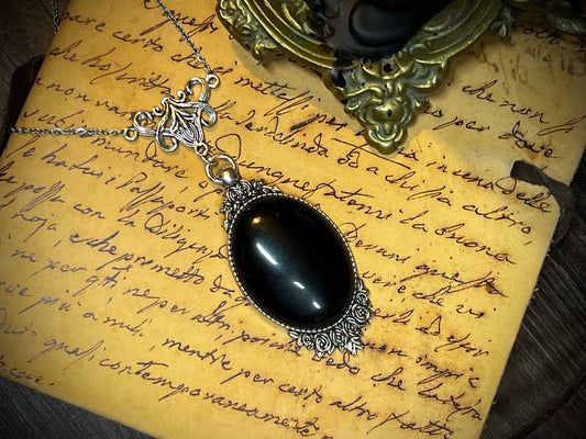 Obsidian Pendant Scrying Necklace PN11
